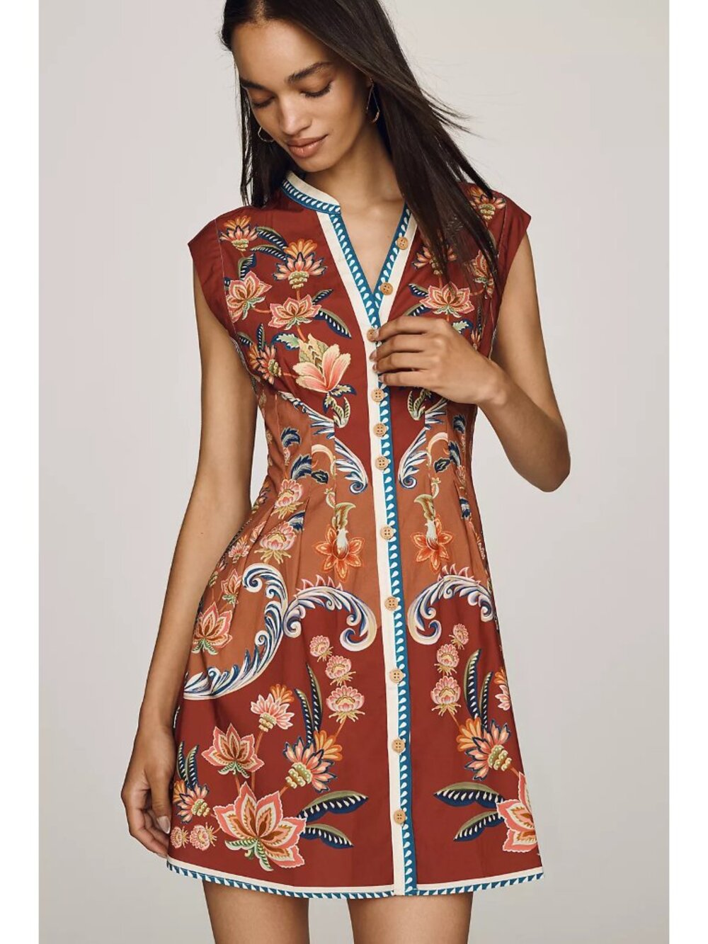 Farm Rio x Anthropologie Red Floral Sleeveless Mini Dress Tropical Size L NWT